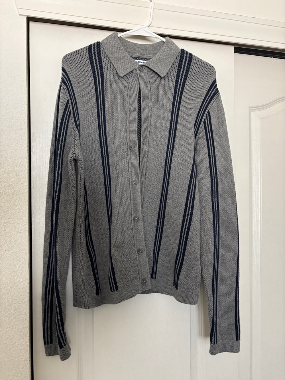 Old Navy Gray Cardigan with Navy Stripes